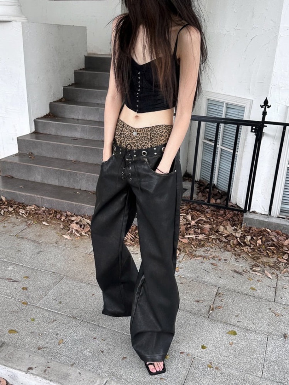 ▪️FULLTIDE Leopard Print Leather Wide-Leg Pants